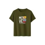 Unisex Oversize Ayıcıklı Tişört, Move Forward Yazılı, Pamuklu, Sokak Stili, Grafik Baskılı (Haki, S)