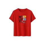Unisex Oversize Ayıcıklı Tişört, Move Forward Yazılı, Pamuklu, Sokak Stili, Grafik Baskılı (Kırmızı, M)