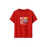 Unisex Oversize Ayıcıklı Tişört, Move Forward Yazılı, Pamuklu, Sokak Stili, Grafik Baskılı (Kırmızı, XL)