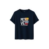 Unisex Oversize Ayıcıklı Tişört, Move Forward Yazılı, Pamuklu, Sokak Stili, Grafik Baskılı (Lacivert, L)