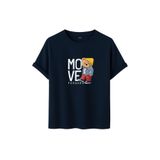 Unisex Oversize Ayıcıklı Tişört, Move Forward Yazılı, Pamuklu, Sokak Stili, Grafik Baskılı (Lacivert, M)