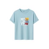 Unisex Oversize Ayıcıklı Tişört, Move Forward Yazılı, Pamuklu, Sokak Stili, Grafik Baskılı (Mavi, M)