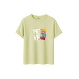 Unisex Oversize Ayıcıklı Tişört, Move Forward Yazılı, Pamuklu, Sokak Stili, Grafik Baskılı (Sarı, S)