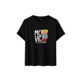 Unisex Oversize Ayıcıklı Tişört, Move Forward Yazılı, Pamuklu, Sokak Stili, Grafik Baskılı (Siyah, 2XL)