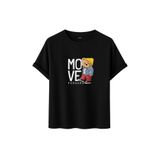 Unisex Oversize Ayıcıklı Tişört, Move Forward Yazılı, Pamuklu, Sokak Stili, Grafik Baskılı (Siyah, S)