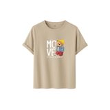 Unisex Oversize Ayıcıklı Tişört, Move Forward Yazılı, Pamuklu, Sokak Stili, Grafik Baskılı (Taş, L)