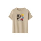 Unisex Oversize Ayıcıklı Tişört, Move Forward Yazılı, Pamuklu, Sokak Stili, Grafik Baskılı (Taş, M)