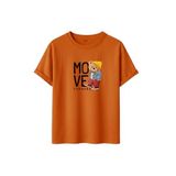 Unisex Oversize Ayıcıklı Tişört, Move Forward Yazılı, Pamuklu, Sokak Stili, Grafik Baskılı (Turuncu, S)