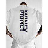Unisex Oversize Baskılı Pamuklu Bisiklet Yaka Kısa Kollu Beyaz T-Shirt Money - 2XL