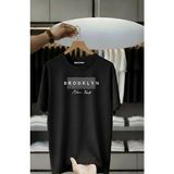 Unisex Oversize Baskılı Pamuklu Bisiklet Yaka Kısa Kollu Siyah T-Shirt Brooklyn - 3XL