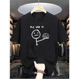 Unisex Oversize Baskılı Pamuklu Bisiklet Yaka Kısa Kollu Siyah T-Shirt Pls Use It - 3XL