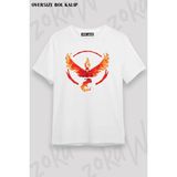Unisex Oversize Kalıp Anka Kuşu Tasarım Baskılı Tshirt - Beyaz - XL