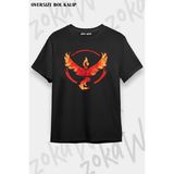 Unisex Oversize Kalıp Anka Kuşu Tasarım Baskılı Tshirt - Siyah