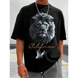 Unisex Oversize Kalıp Aslan & Harf Grafikli Harajuku Style - Siyah - M