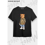 Unisex Oversize Kalıp Bad Boy Baron Cool Teddy Bear Ayı Tasarım Baskılı Tshirt - Siyah - XL