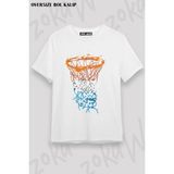 Unisex Oversize Kalıp Basketbol Potası V2 Tasarım Baskılı Tshirt - Beyaz