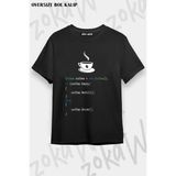 Unisex Oversize Kalıp Bilgisayar Programcısı Kod Tasarım Baskılı Tshirt - Siyah - XL