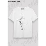 Unisex Oversize Kalıp Buz Pateni Ice Skating3 Tasarım Baskılı Tshirt - Beyaz - XL