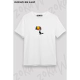Unisex Oversize Kalıp Cute Toucan, Sevimli Tukan Kuşu Tasarım Baskılı Tshirt - Beyaz