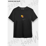 Unisex Oversize Kalıp Cute Toucan, Sevimli Tukan Kuşu Tasarım Baskılı Tshirt - Siyah - XL