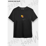 Unisex Oversize Kalıp Cute Toucan, Sevimli Tukan Kuşu Tasarım Baskılı Tshirt - Siyah