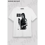 Unisex Oversize Kalıp Daryl Dixon The Walking Dead Tasarım Baskılı Tshirt - Beyaz