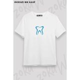 Unisex Oversize Kalıp Diş Hekimi Tasarım Baskılı Tshirt - Beyaz - XL
