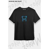 Unisex Oversize Kalıp Diş Hekimi Tasarım Baskılı Tshirt - Siyah - XL