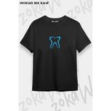 Unisex Oversize Kalıp Diş Hekimi Tasarım Baskılı Tshirt - Siyah
