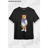 Unisex Oversize Kalıp Elite Baron Cool Teddy Bear Ayı Tasarım Baskılı Tshirt - Siyah - XL