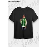 Unisex Oversize Kalıp Franklin Clinton Gta 5 Tasarım Baskılı Tshirt - Siyah - XL