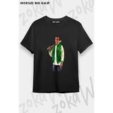 Unisex Oversize Kalıp Franklin Clinton Gta 5 Tasarım Baskılı Tshirt - Siyah
