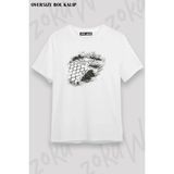 Unisex Oversize Kalıp Game Of Thrones House Tasarım Baskılı Tshirt - Beyaz