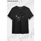 Unisex Oversize Kalıp Game Of Thrones Kurt Tasarım Baskılı Tshirt - Siyah