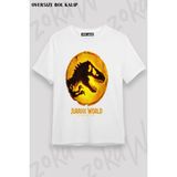 Unisex Oversize Kalıp Jurassic World Dominion Tasarım Baskılı Tshirt - Beyaz - XL