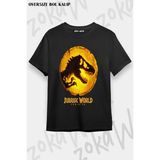 Unisex Oversize Kalıp Jurassic World Dominion Tasarım Baskılı Tshirt - Siyah