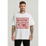 Unisex Oversize Kalıp Kapasiteniz Yetmez Yazı Baskılı Tshirt Mustafa Şoray Balon Date Tişörtü - Beyaz