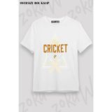 Unisex Oversize Kalıp Kriket Cricket Tasarım Baskılı Tshirt - Beyaz