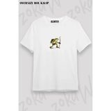 Unisex Oversize Kalıp Kurbağa Çanta Vip Tasarım Tasarım Baskılı Tshirt - Beyaz - XL
