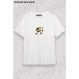 Unisex Oversize Kalıp Kurbağa Çanta Vip Tasarım Tasarım Baskılı Tshirt - Beyaz