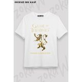 Unisex Oversize Kalıp Lannister Game Of Thrones Tasarım Baskılı Tshirt - Beyaz - XL