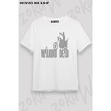 Unisex Oversize Kalıp Motorcycle The Walking Dead Tasarım Baskılı Tshirt - Beyaz - XL