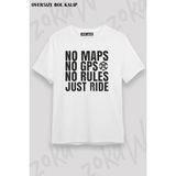 Unisex Oversize Kalıp Motorsiklet No Maps Gps Rules Tasarım Baskılı Tshirt - Beyaz - XL