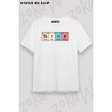Unisex Oversize Kalıp Periyodik Tablo Düşün Kimyacı Tasarım Baskılı Tshirt - Beyaz - XL