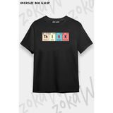Unisex Oversize Kalıp Periyodik Tablo Düşün Kimyacı Tasarım Baskılı Tshirt - Siyah