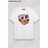 Unisex Oversize Kalıp Poker Iskambil Kağıtları Tasarım Baskılı Tshirt - Beyaz - XL