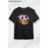 Unisex Oversize Kalıp Poker Iskambil Kağıtları Tasarım Baskılı Tshirt - Siyah - XL