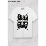 Unisex Oversize Kalıp Rammstein Dikenli Teller Tasarım Baskılı Tshirt - Beyaz
