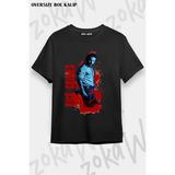 Unisex Oversize Kalıp Rick Grimes The Walking Dead Tasarım Baskılı Tshirt - Siyah