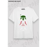 Unisex Oversize Kalıp Starwars 3'lü Maske Tasarım Baskılı Tshirt - Beyaz